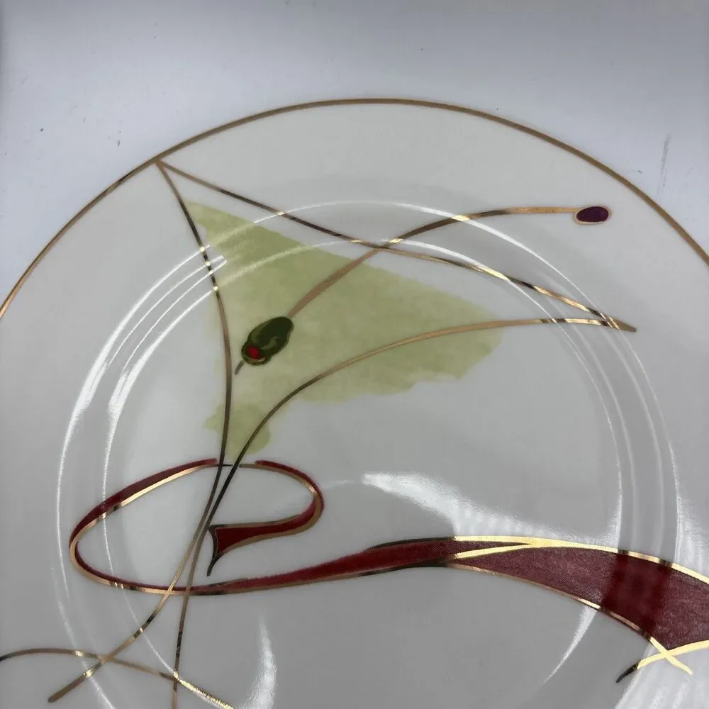 Pier 1 Imports Martini Glass Appetizer Salad Plates Set of 4 Gold Rim 7.5